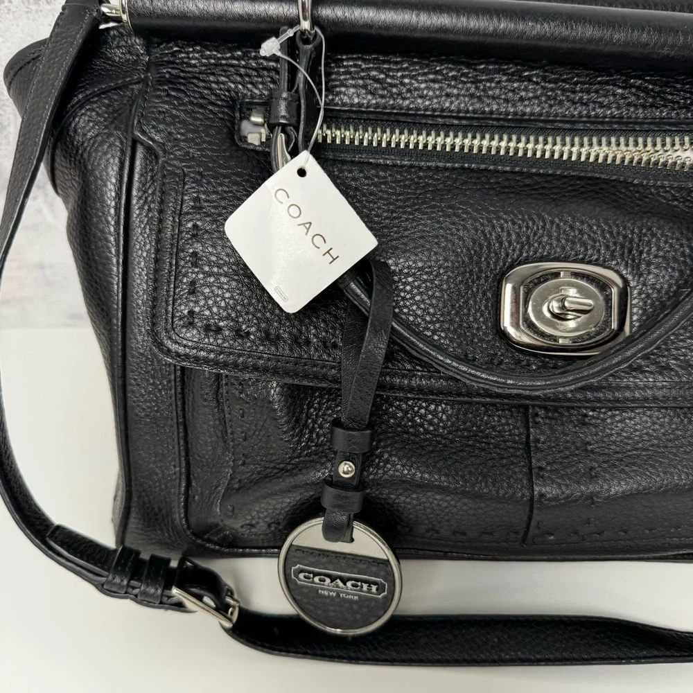 Coach Black Leather Satchel with Silver Hardware